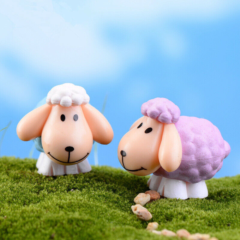 Figurines 2pc Long Ears Sheep Resin Decoration Moss Micro Landscape Deco Garden