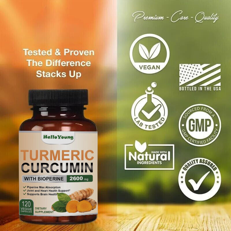Turmeric Curcumin Highest Potency 95% 2600mg with BioPerine Black Pepper Extract