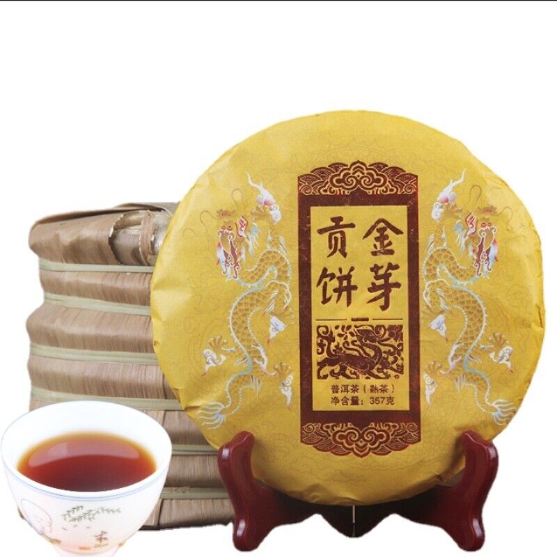 Yunnan Ripe Puerh Tea Xishuangbanna Spring Royal Tribute Gold Cake 357g/12.59oz