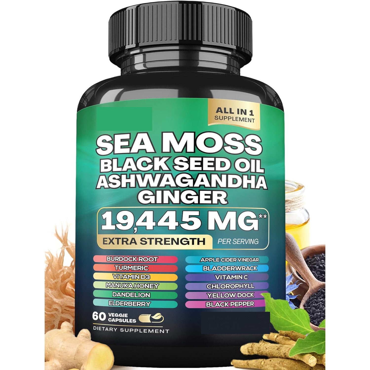 Sea Moss 7000Mg Black Seed Oil 4000Mg Ashwagandha 2000Mg Turmeric 2000Mg Main image