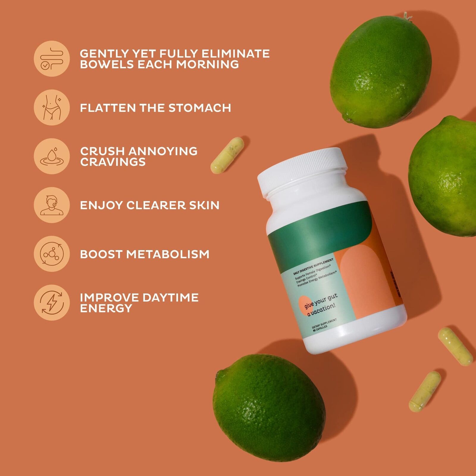 Gut Health Supplements - Digestive Enzymes, Bloating Relief (60 Capsules) Secondary image
