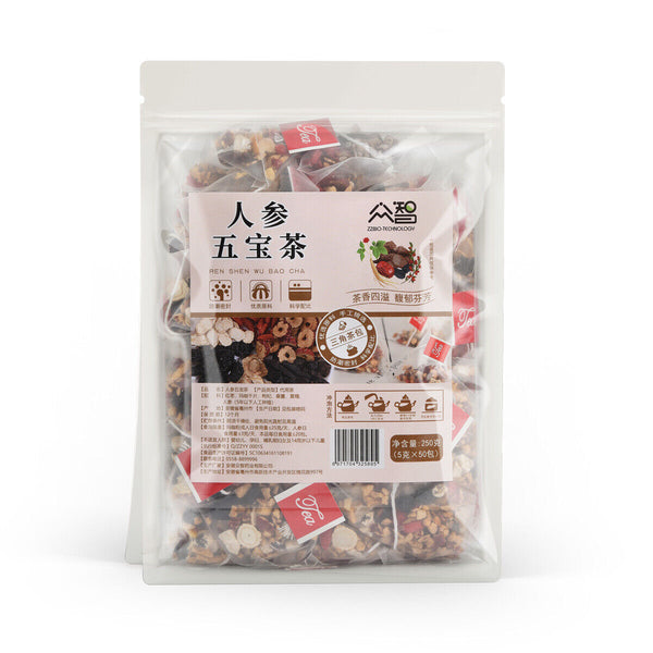 Ginseng Five Treasures Tea, Maca Dried Slices, Mulberry, Goji Berry, Red Dates