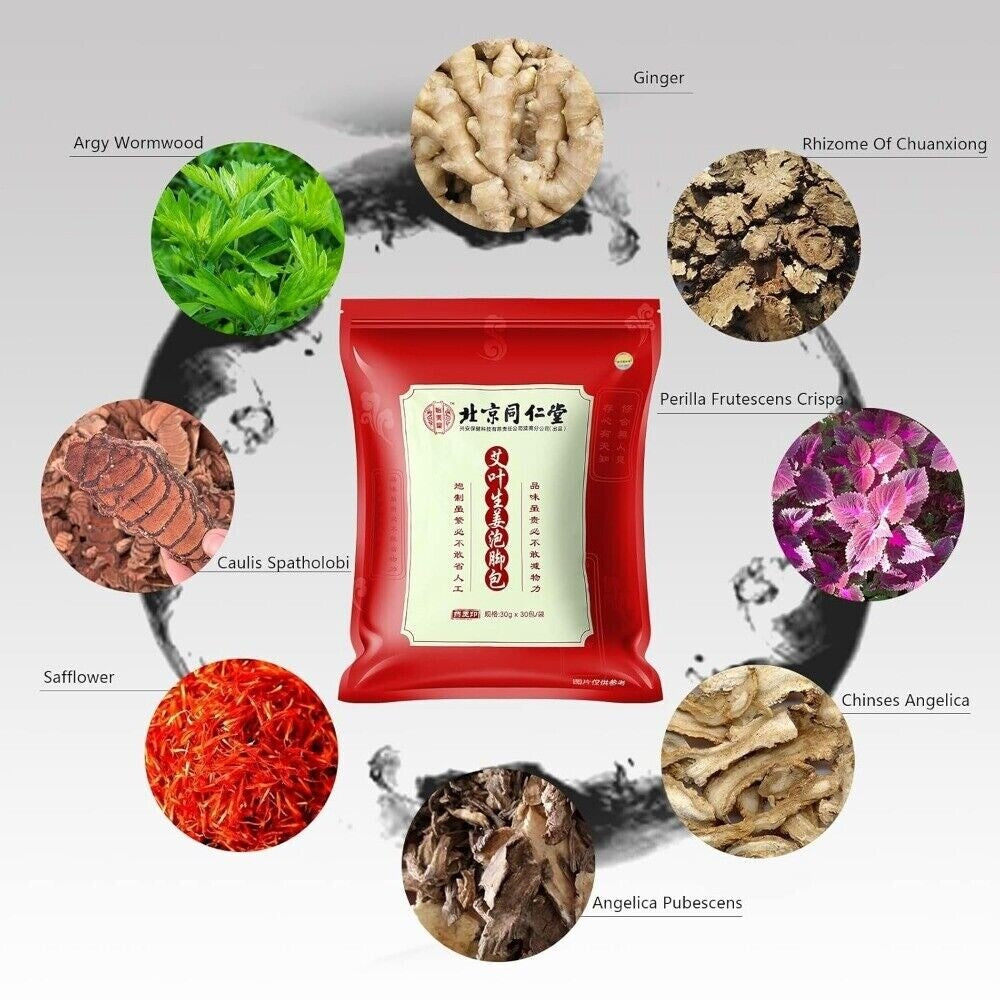 Ginger Herbal Foot Soak 900g Natural Plant Blend with Mugwort & Saffron 30 Pack