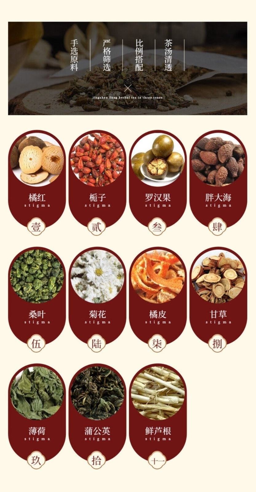 Tangerine Peel Gardenia Lo Han Guo Chrysanthemum Mint Herbal Tea Bags