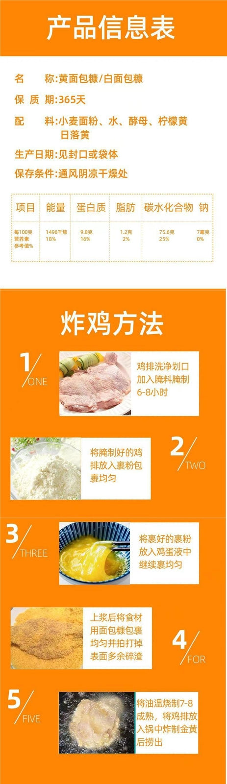 Breadcrumbs, fried chicken, crispy skin, banana, golden bun for home use