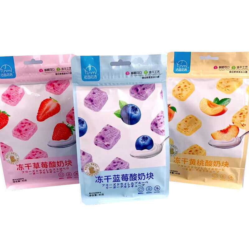 Freeze-Dried Fruit Yogurt Cubes Strawberry Blueberry Yellow Peach Snacks