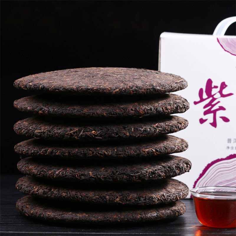 Puerh Ripe Tea Menghai Purple Bud Puerh Tea Aged Purple Bud Seven Cakes 357g