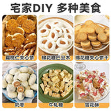 Healthy low sugar milk ingredients, marshmallows, baked nougat, snow sugar