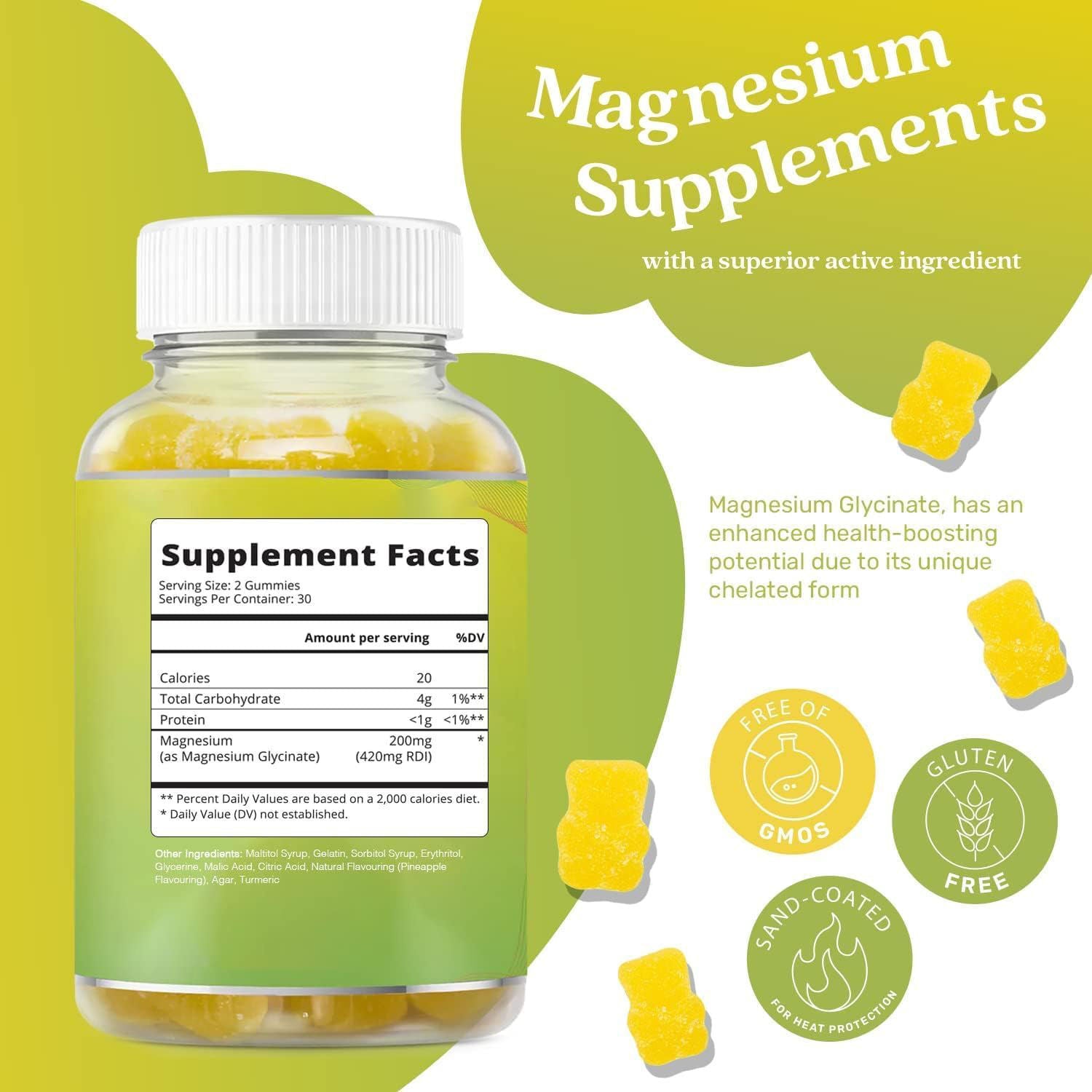 Magnesium Glycinate Gummies, Pineapple Flavor, Calcium, Potassium, Stress Relief Secondary image