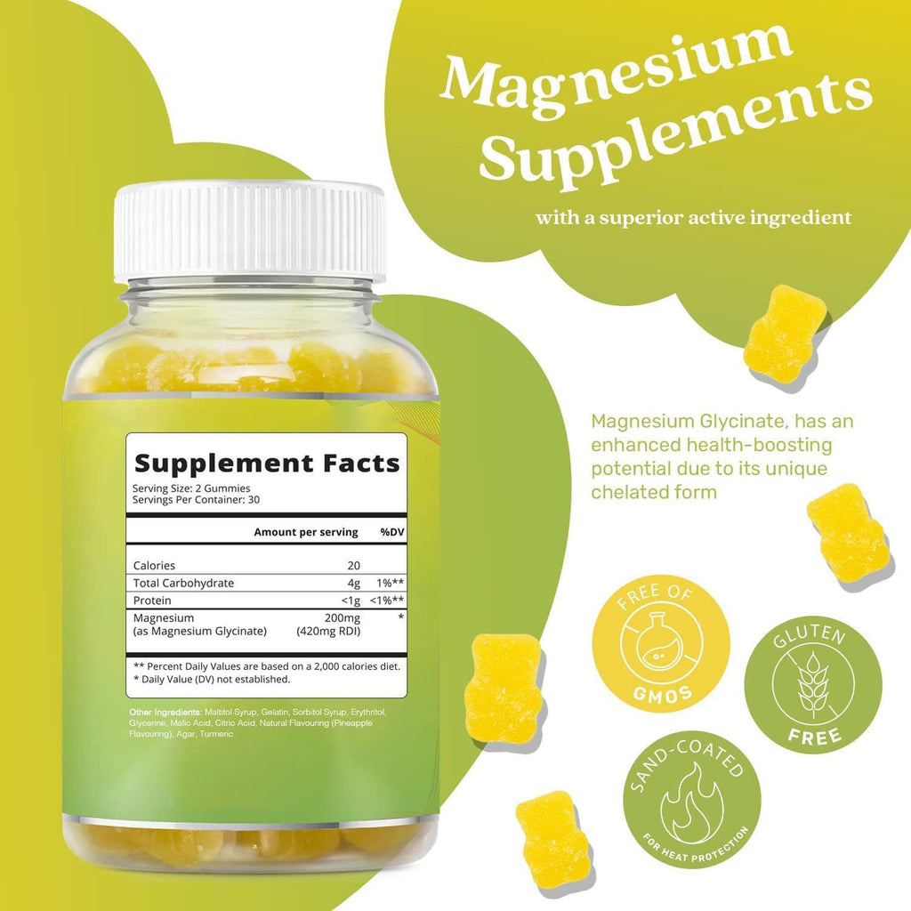 Magnesium Glycinate Gummies, Pineapple Flavor, Calcium, Potassium, Stress Relief