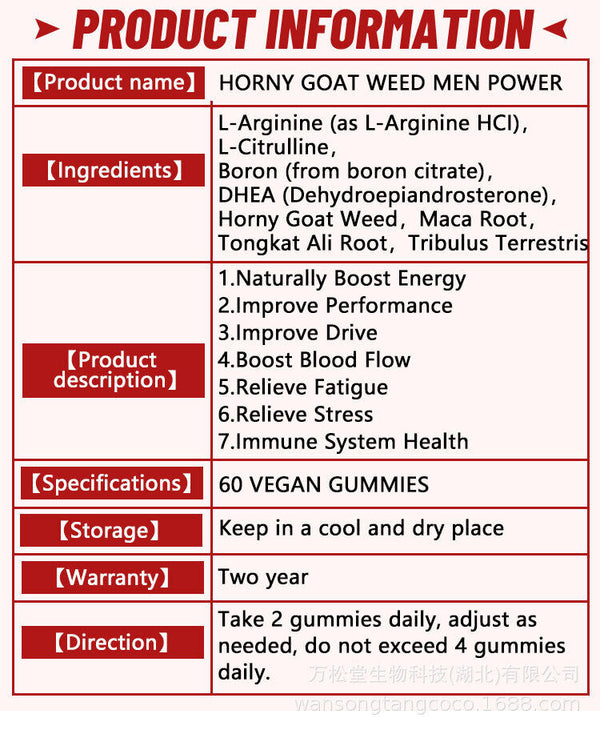 Male Energy Gummies High Absorption Maca & Vegan Ginseng - Enhance Male Stamina