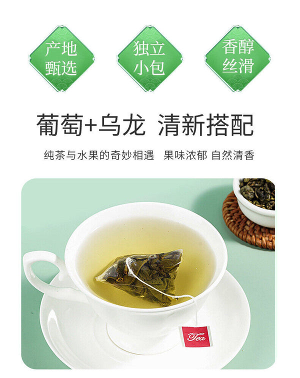 Green Grape Oolong Tea with Raisins Natural Fruit Flavored Tea in Pyramid Bags