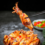 Spicy ready-to-eat seafood snack: baby octopus and octopus in glass