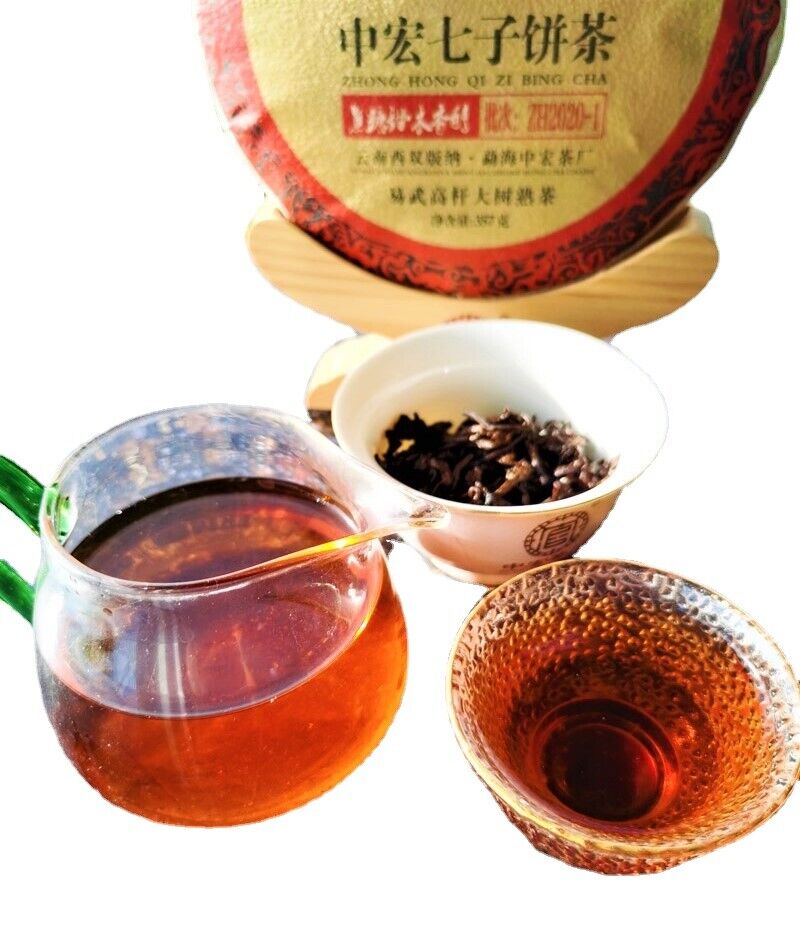 Yunnan Seven Seeds Cake Tea Yiwu High Pole Ancient Ripe Old Pu'er Tea Cake12.6oz