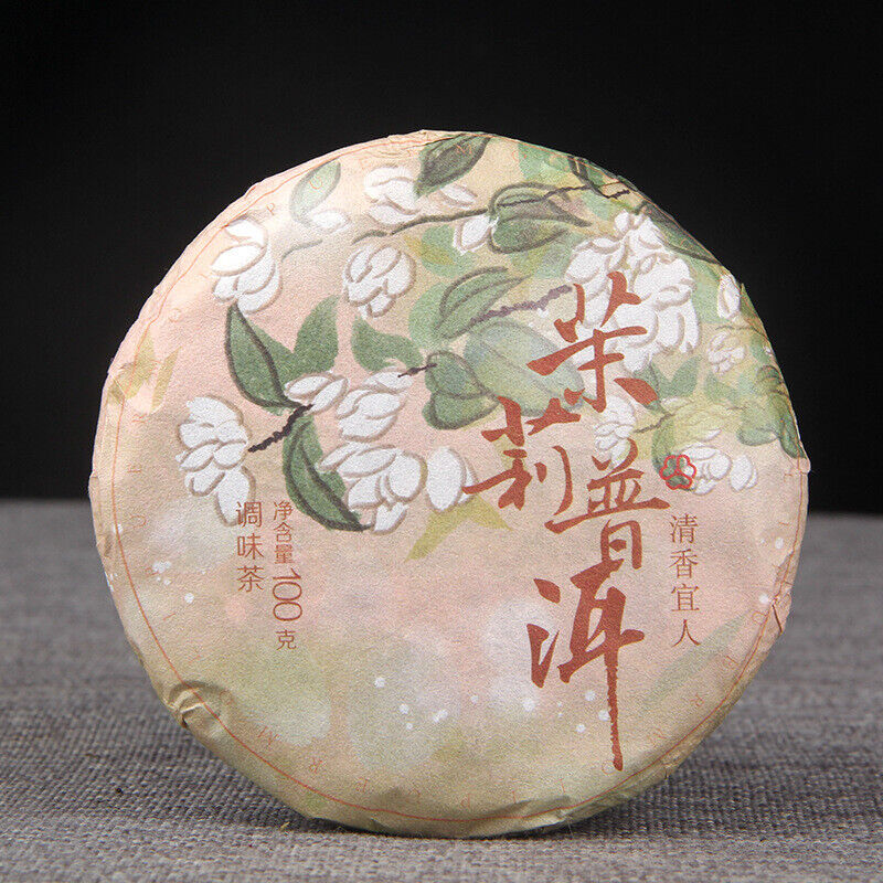 100g Pu'er Ripe Tea Jasmine Ripe Tea Cake 普洱熟茶茉莉花普熟茶饼三级普洱+茉莉 陈香花香小茶饼 Main image