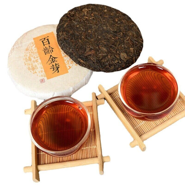 Yunnan Pu-Erh Tea Cooked Tea Cake Bailing Golden Bud Cooked Cake 100g/3.52oz