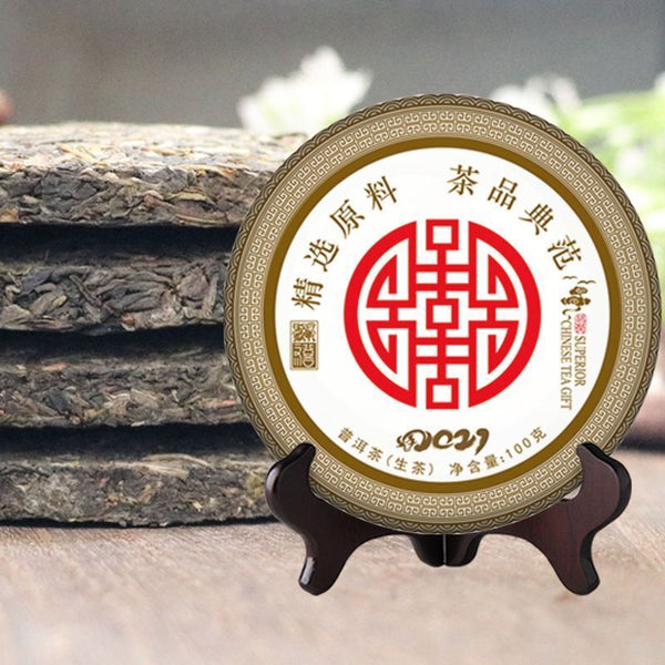 [Chance, Richesse, Longévité et Bonheur] Thé Puerh Cru Gâteau Pressé Thé 100G