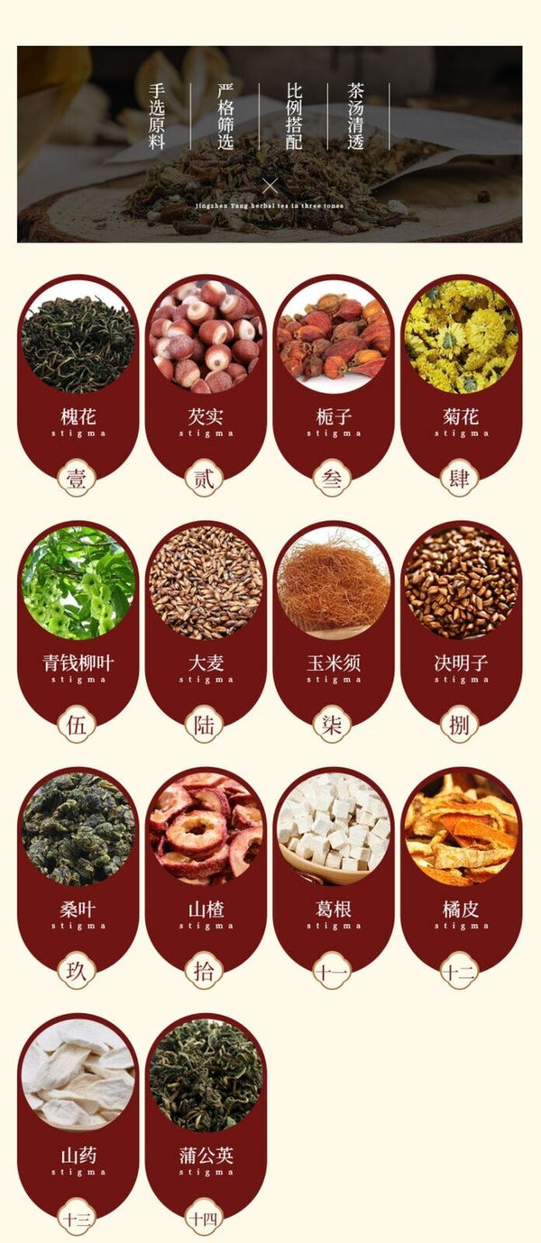 Qing Qian Liu Detox Tea with Gardenia Sophora Herbal Tea Bags Cleansing Blend