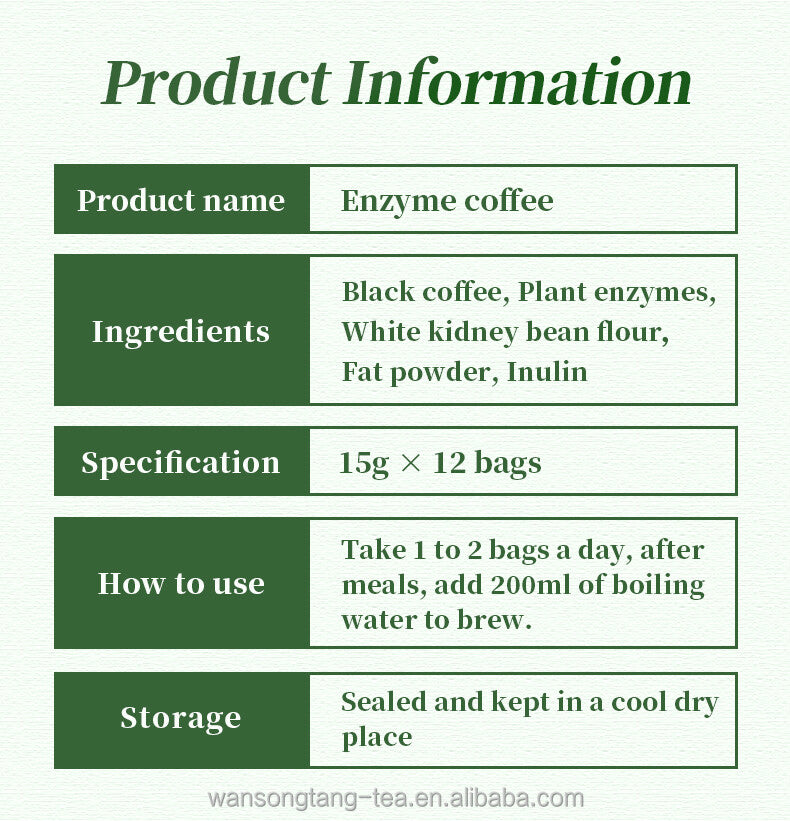 Weight Loss Natural Herbal Diet Bulletproof Coffee 15g*12 Slimming Enzyme Coffee