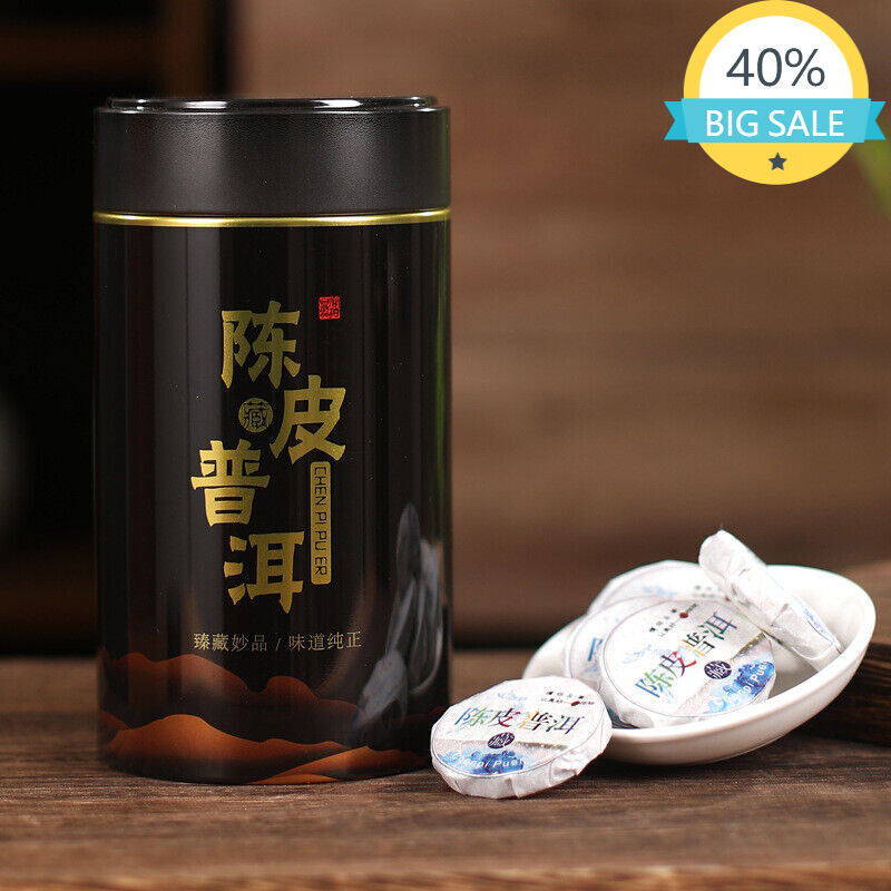 500g Chenpi Puerh Tea Menghai Puerh Ripe Small Tea Cake Aged Chenpi Tin Organic