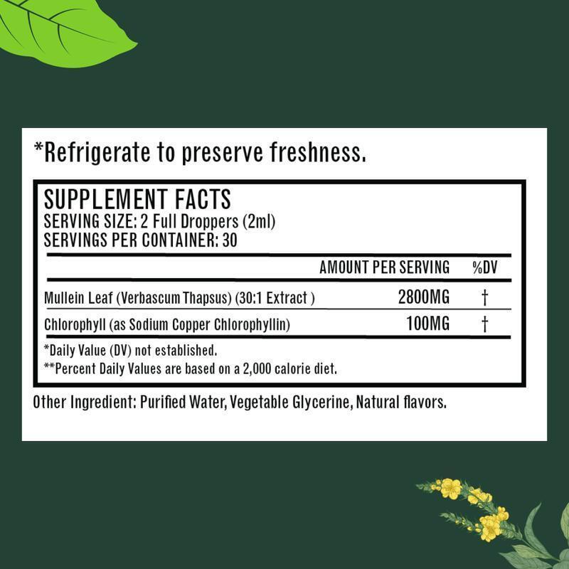 100% Support Lung Cleanse Mullein Leaf Extract Drops All-natural Ingredients