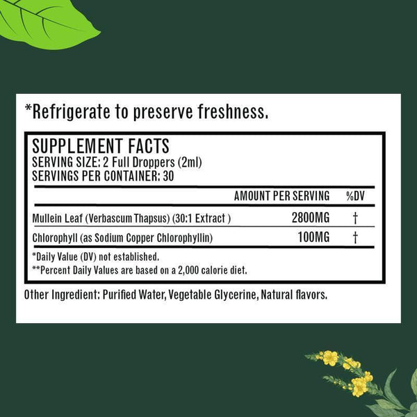 100% Support Lung Cleanse Mullein Leaf Extract Drops All-natural Ingredients