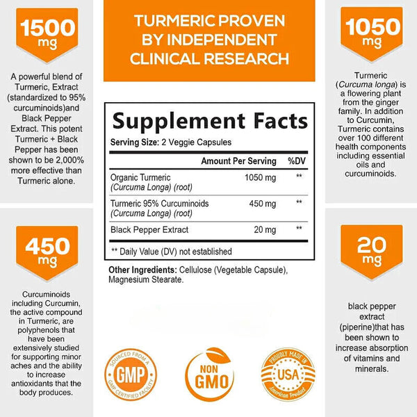 Turmeric Curcumin with Ginger & Black pepper 1500mg Triple Strength 120 Capsules