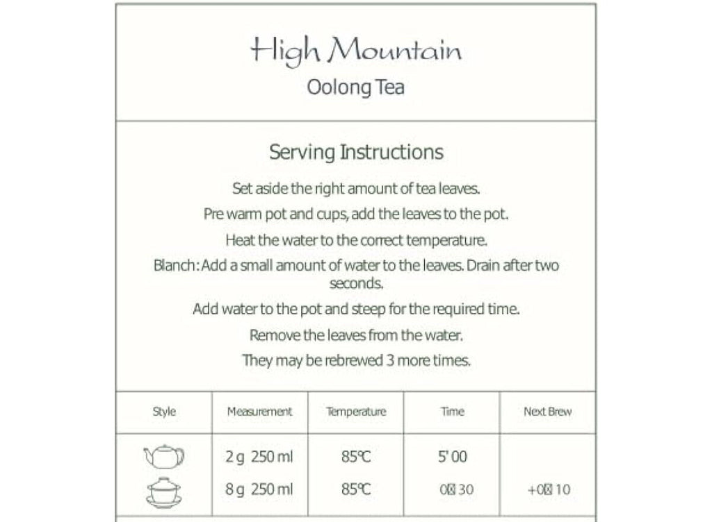 Oolong Tea - Taiwanese High Mountain Green Oolong - Tieguanyin Wu Long Tea 100g