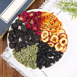 Dark plum hawthorn lotus leaf tea flowers and plants cold brewed tangerine tea