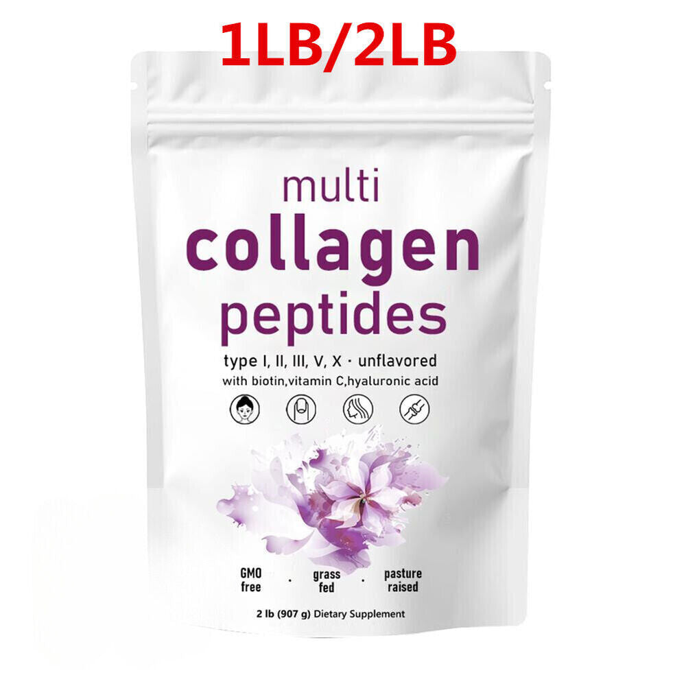 Multi Collagen Protein Powder, 1/2lb – Type I,II,III,V,X with Biotin 10000...