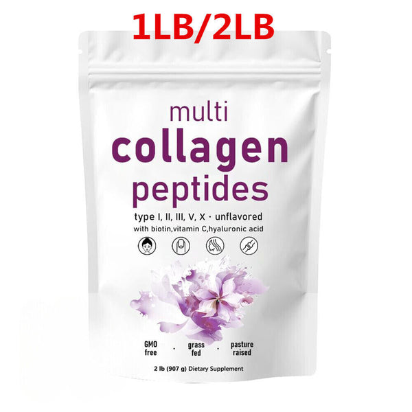 Multi Collagen Protein Powder, 1/2lb – Type I,II,III,V,X with Biotin 10000...