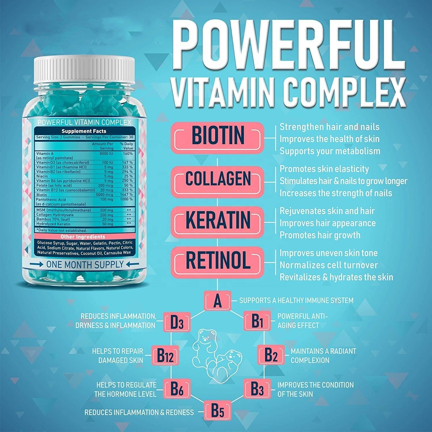 Hot Biotin Hair Gummies Biotin Hair Gummies Hair Nails 60 Capsules Secondary image