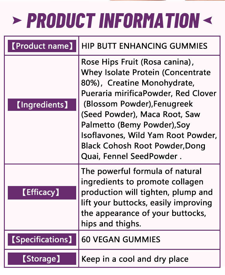 Hip & Butt Enhancing Gummies - Big Butt Capsule Formula - 60 Capsules per Bottle