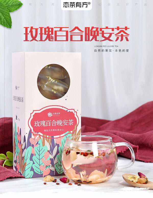 厂家批发 玫瑰百合晚安茶 酸枣仁菊花组合睡眠茶花茶盒装