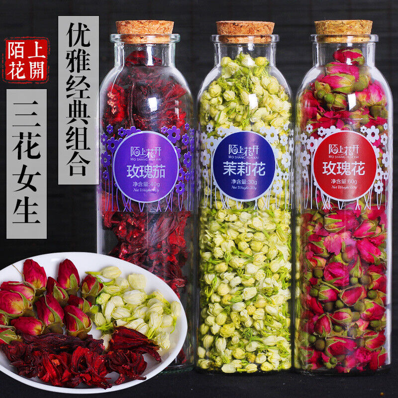 Dried Rose Tea Jasmine Rosella Health Tea Three-flower Combination Scented Tea