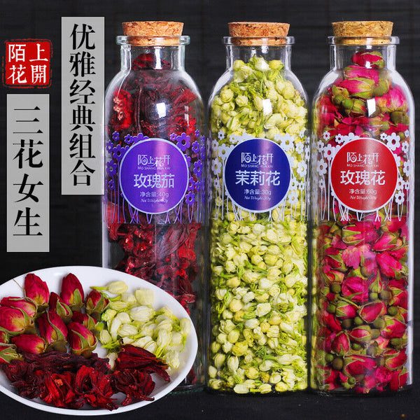 Dried Rose Tea Jasmine Rosella Health Tea Three-flower Combination Scented Tea