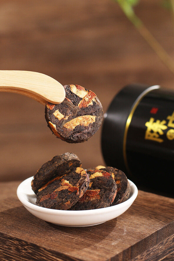 500g Chenpi Puerh Tea Menghai Puerh Ripe Small Tea Cake Aged Chenpi Tin Organic