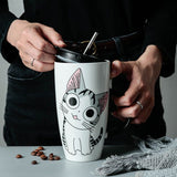Coffee Cup With Lid And Spoon Cartoon Cat Milk Tea Cup Novelty Gift Ceramic Mug