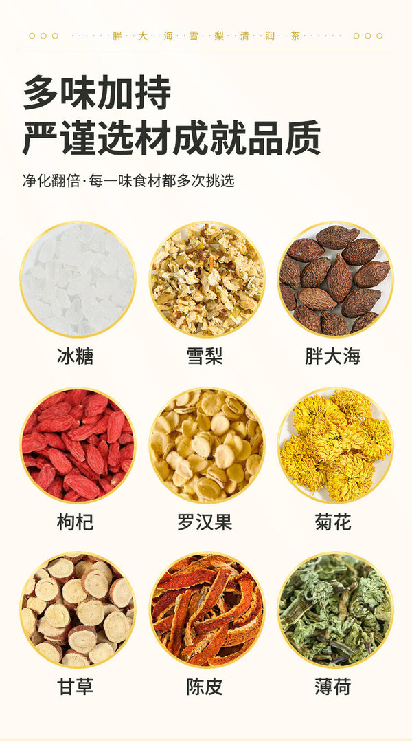 Luo Han Guo Pear Herbal Tea Bags Throat Soothing Moisturizing Sweet Drink