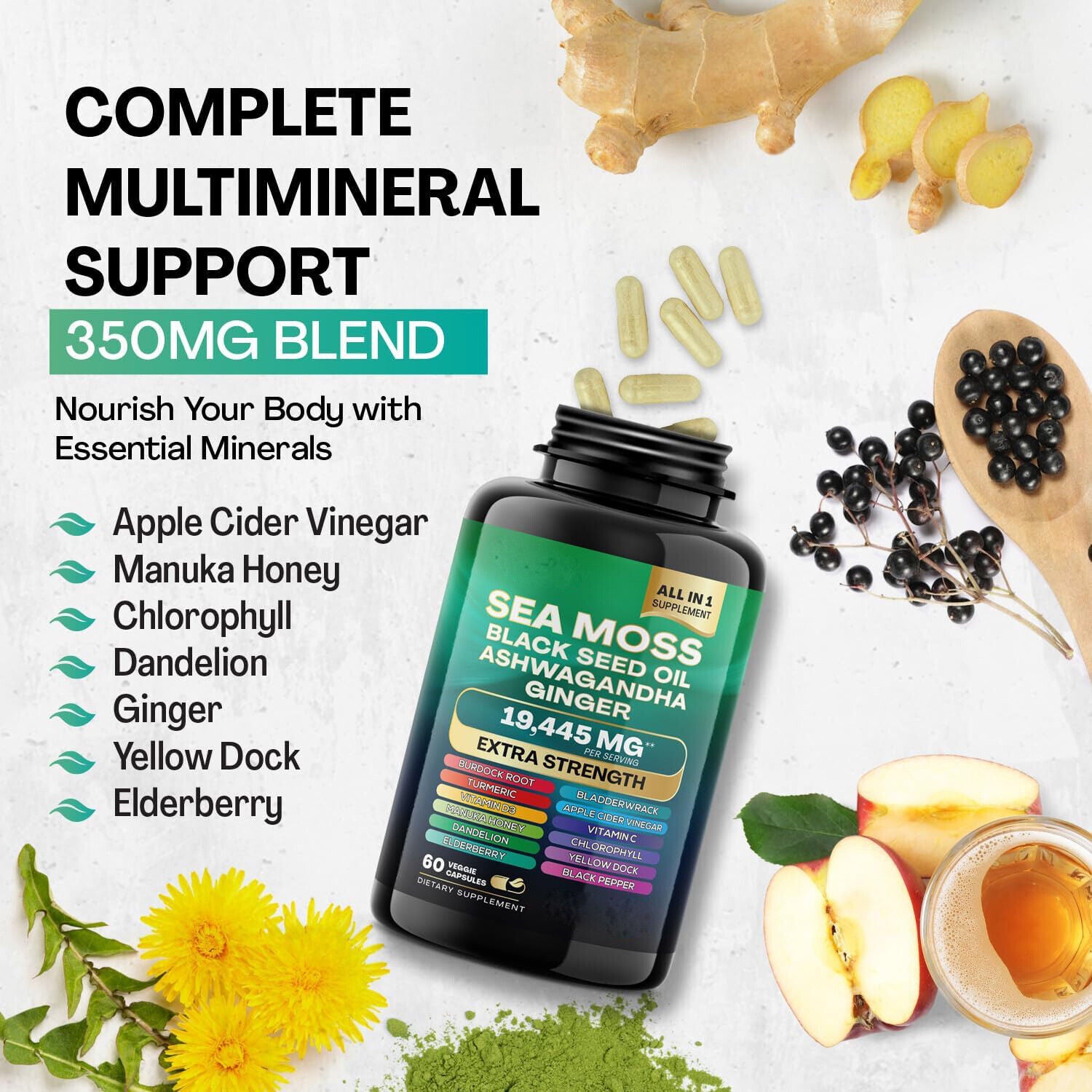 Sea Moss 7000Mg Black Seed Oil 4000Mg Ashwagandha 2000Mg Turmeric 2000Mg Secondary image