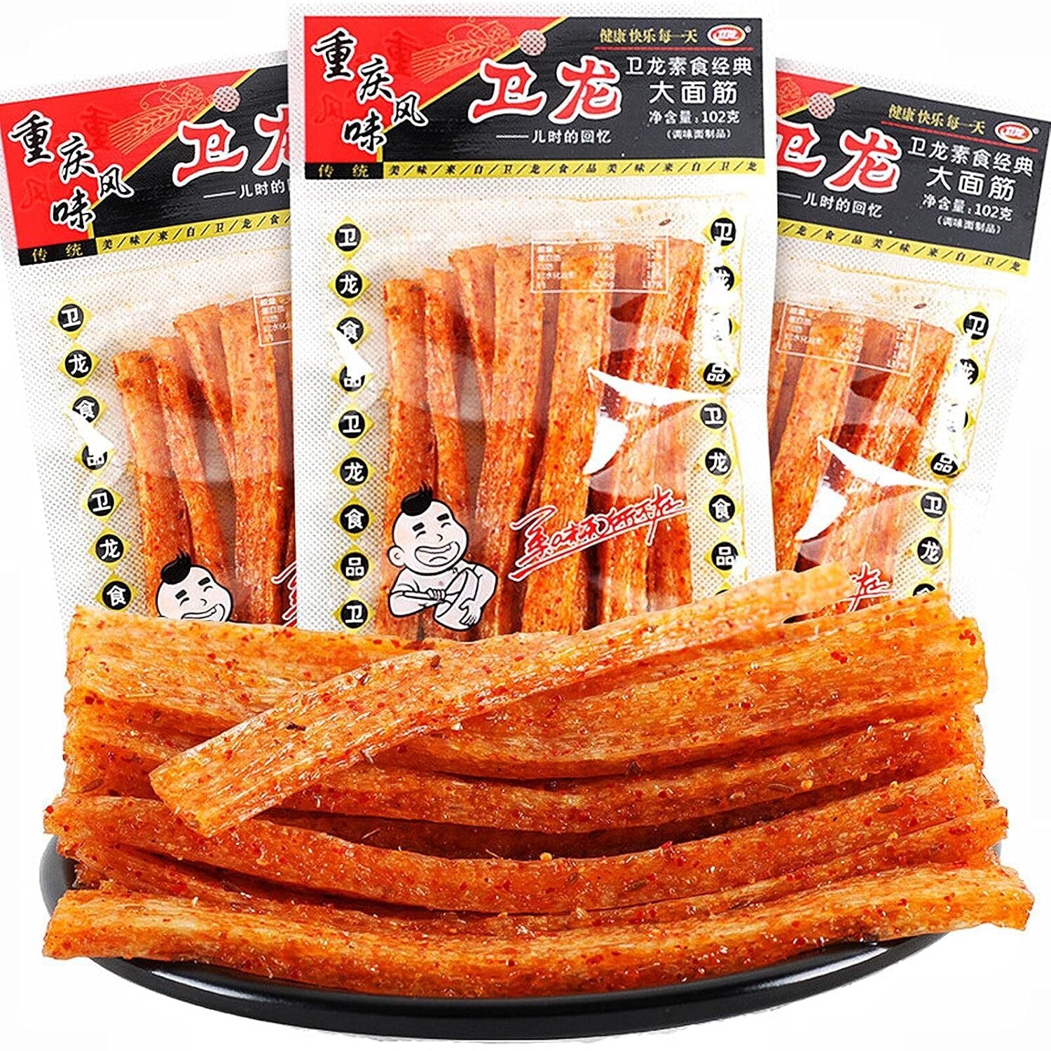 Spicy Strips - Spicy Gluten Latiao, Chinese Special Snack Food 78g (Pack of 2)