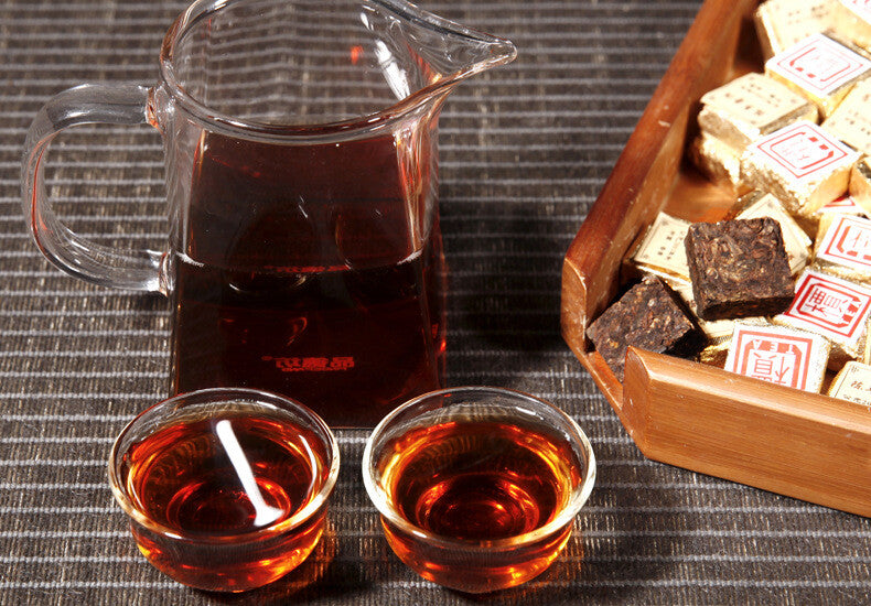 Cooked Puerh Yellow Iron Box Yunnan 250g Ripe Puer Tea Brick Old Pu'er Black Tea