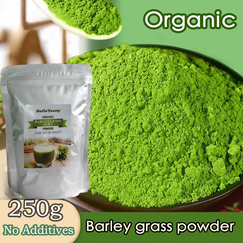 HelloYoung Organic Barley Grass Juice Powder 250g Raw Cold Pressed Source – Greens Superfood Booster – Retains Vitamins, Minerals, Antioxidants, & Chlorophyll – Non-GMO
