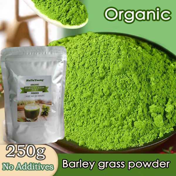 HelloYoung Organic Barley Grass Juice Powder 250g Raw Cold Pressed Source – Greens Superfood Booster – Retains Vitamins, Minerals, Antioxidants, & Chlorophyll – Non-GMO