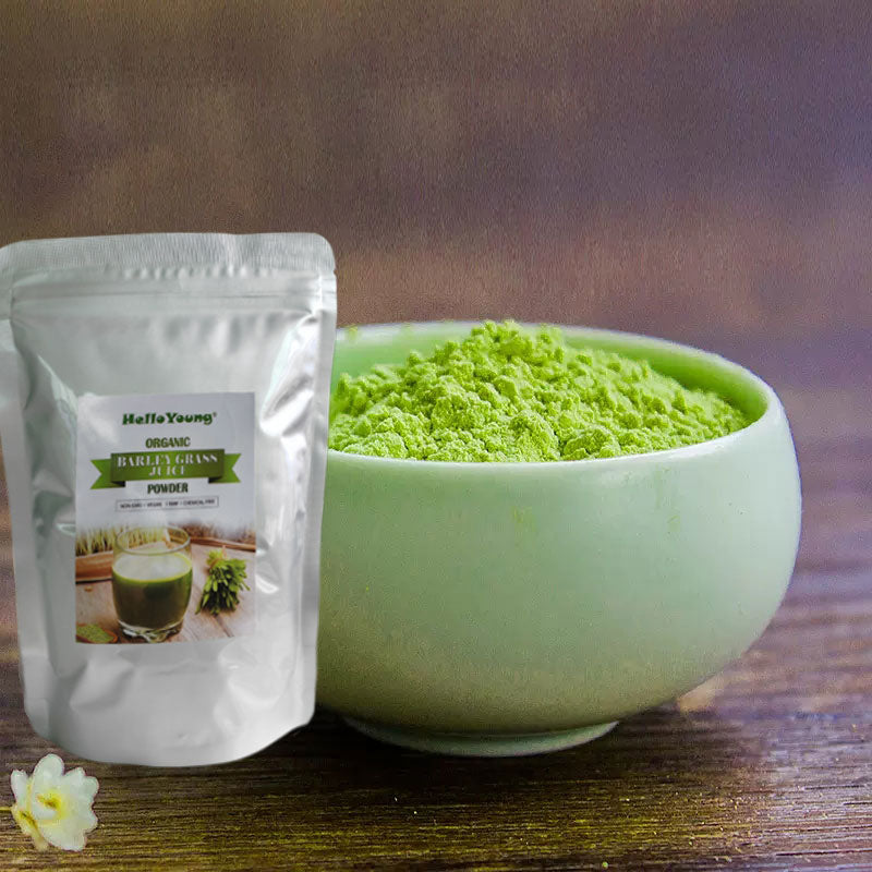 HelloYoung Organic Barley Grass Juice Powder Cold Pressed Rich in Immune Vitamin, Fibers, Minerals, Antioxidants and Protein, Support Immune System and Digestion, Vegan Main image