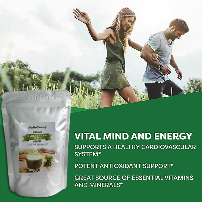 HelloYoung Imported Unsweetened Premium Organic Barley Grass Chlorophyll & Trace Minerals No Maltodextrin & Sugar