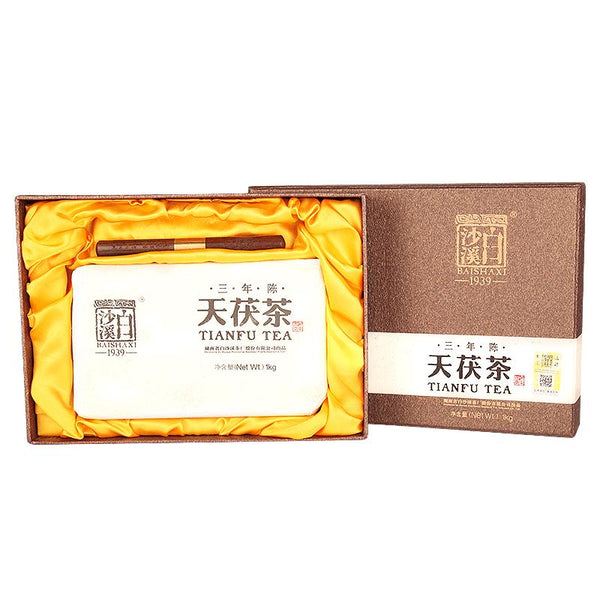 CIFbuy Anhua Dark Tea BaiShaxi 1939 Gold Flower Tea Brick 3 Years Aged Tian Fu Tea 1kg