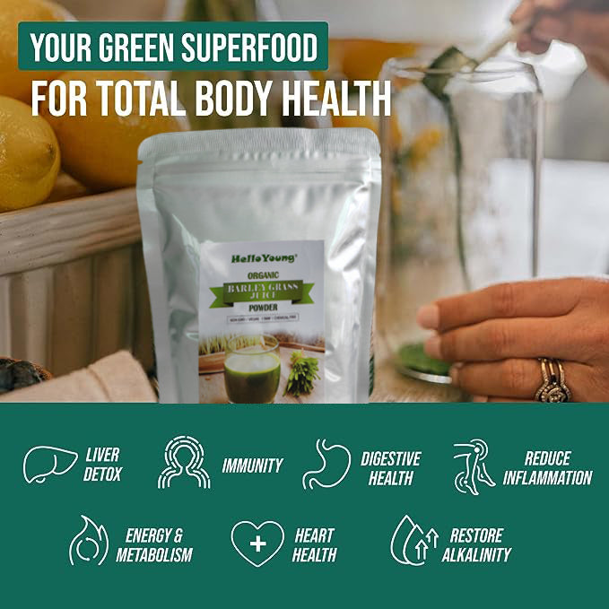 Organic Barley Grass Powder original 250g moistening intestines, Contains Iron Vitamin C, & Vitamin E – Non-GMO Secondary image