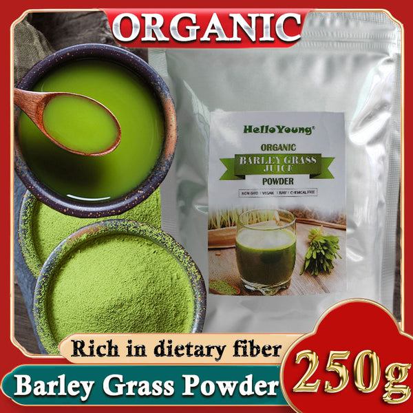 HelloYoung 250g Organic Barley Grass Powder Gluten Free Non-GMO Superfood Antioxidant-Rich, Energy Booster Organic Grass Powder