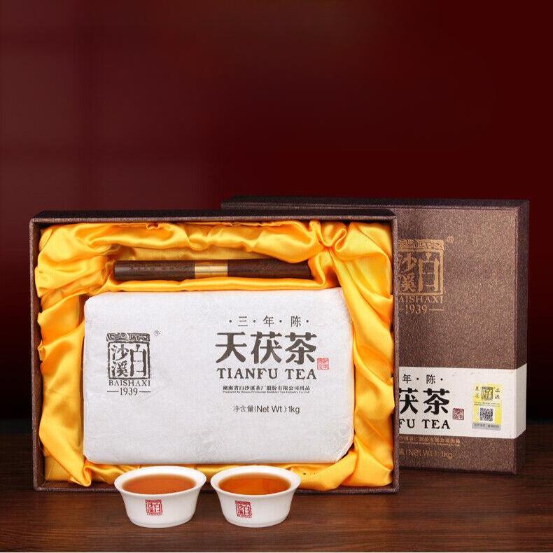 CIFbuy Anhua Dark Tea BaiShaxi 1939 Gold Flower Tea Brick 3 Years Aged Tian Fu Tea 1kg